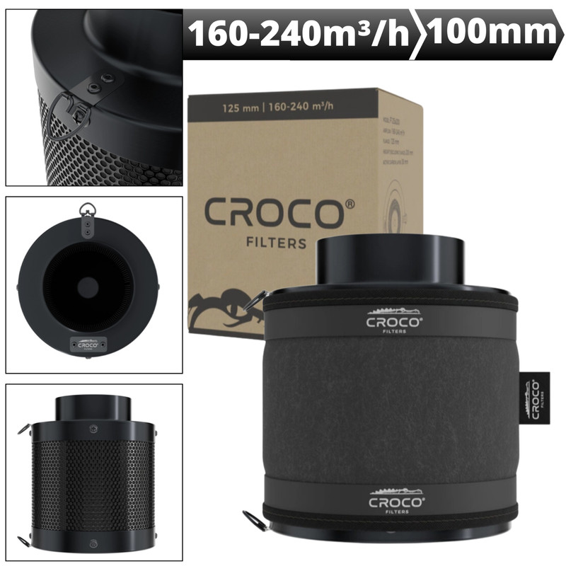 Aktivkohlefilter Croco Black Filter 160-240 MÂ³/H Ã100 Mm Aktiv Kohle Grow-Filter
