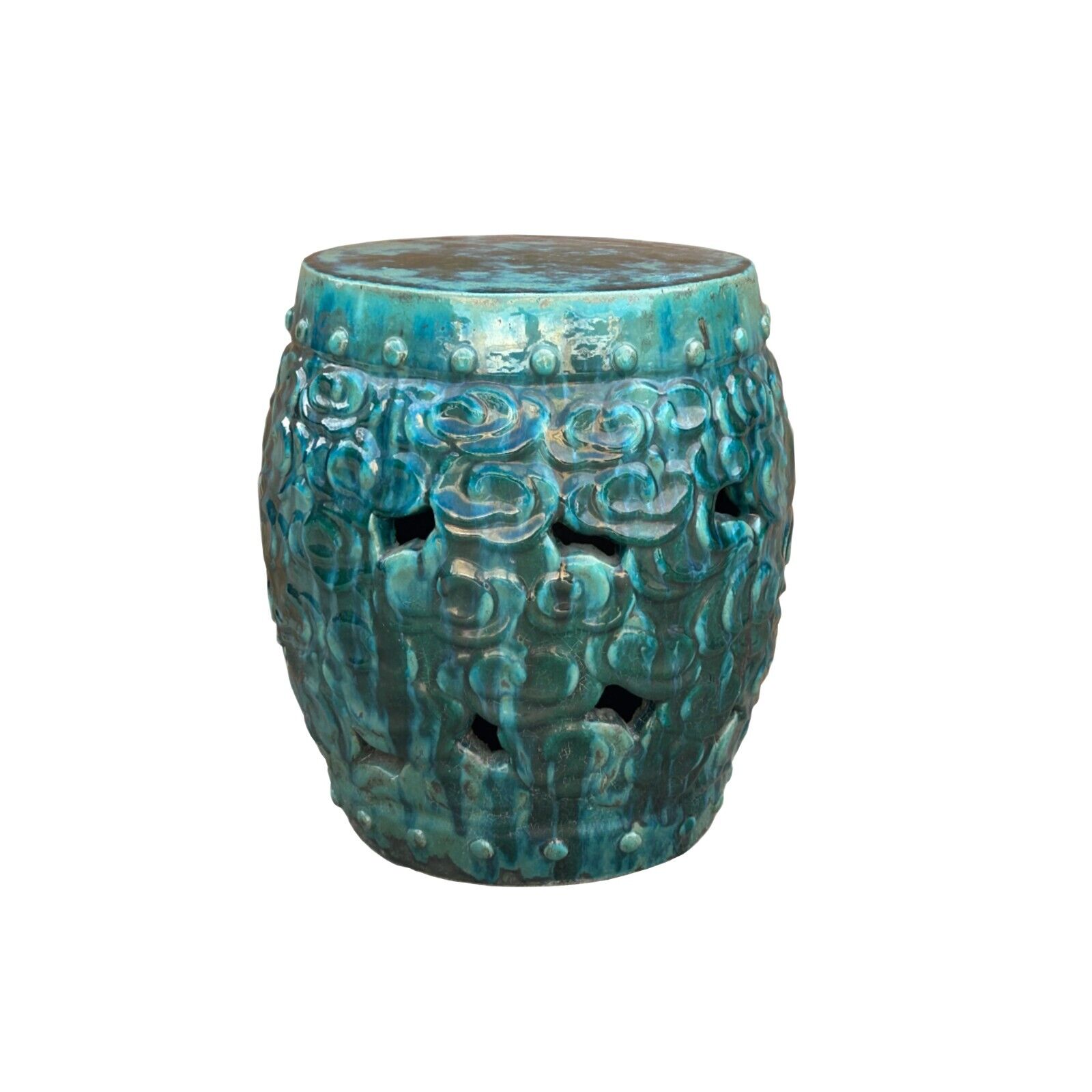 Green Teal Turquoise Swirl Cloud Pattern Round Ceramic Stool Table ws4577S Green Teal Turquoise Swirl Cloud Pattern Round Ceramic Stool Table ws4577S