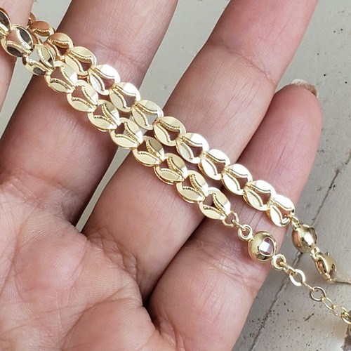Pre-owned Handmade Womans Diamond Cut Yellow Gold Bracelet 7.5-8.25 Inches Adjustable Size 6 Mm
