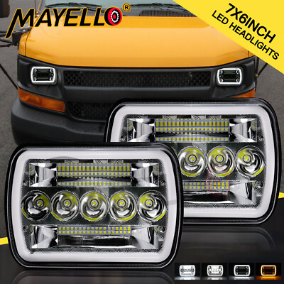For Chevy Express 1500 2500 3500 Cargo Van Pair 7x6 5x7 LED Headlights Hi/Lo DRL