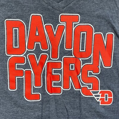 DAYTON FLYERS ~ Medium Dark Gray Short Sleeve Freedom Wear V-Neck T-Shirt ~ NWT