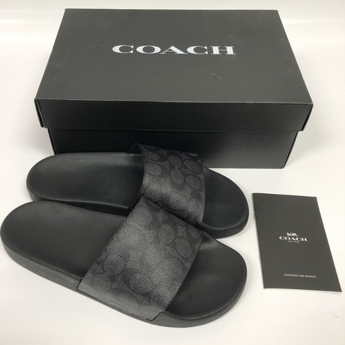 Preowned Coach Men's Signature Coated Canvas Pool Slide Sandals