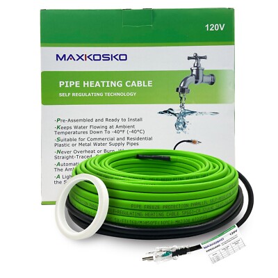 MAXKOSKO Heat Trace for Metal And Plastic Home Water Pipes, 120V Pipe Heat Tape