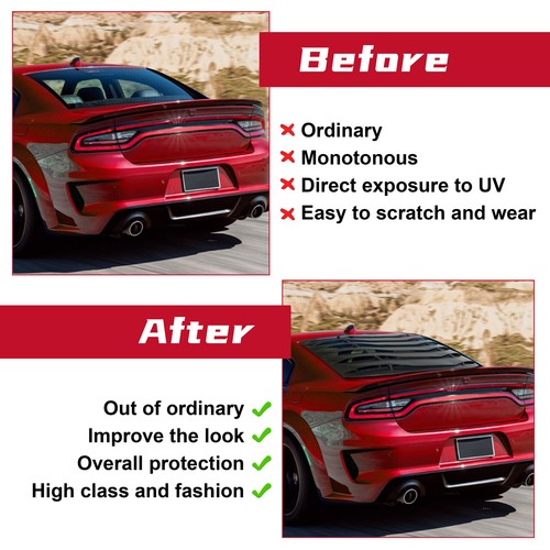 HECASA Rear Window Louver Cover Vent Black ABS For 2011-2023 2020 Dodge Charger