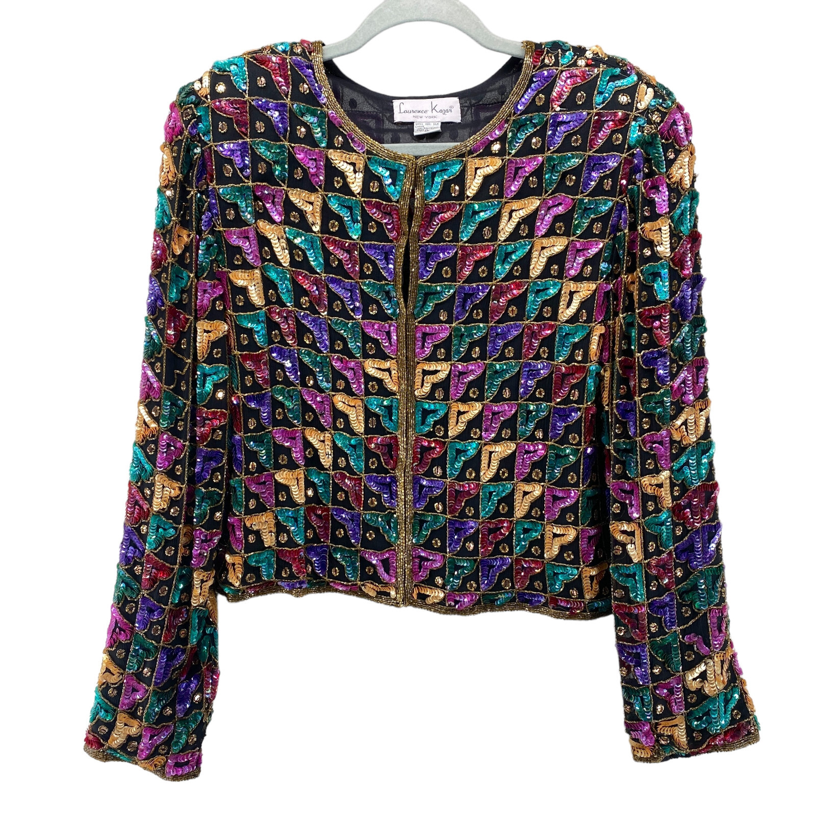 Laurence Kazar Vintage 100% Silk Sequined Jacket XLarge