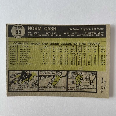 1961 Topps Baseball #95 Norm Cash