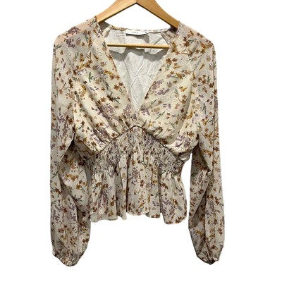 Lush Floral Peasant Blouse Puff Sleeve Large