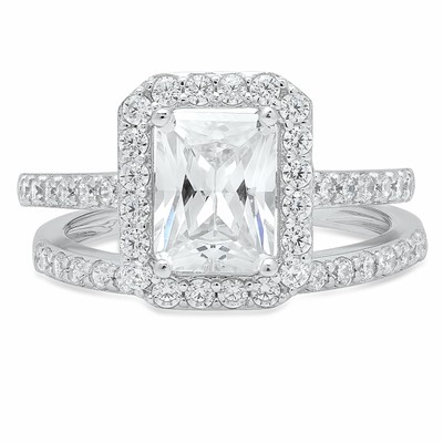 Pre-owned Pucci 2.20 Ct Emerald Cut Halo Wedding Engagement Bridal Ring Band Set 14k White Gold In White/colorless