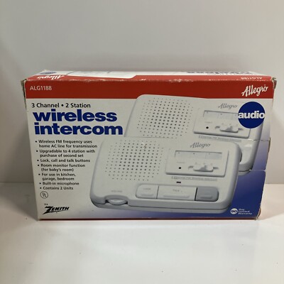Zenith ALG 1188 - Wireless Intercom 3 Channel 2 Stations - New In Open Box 