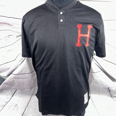 Huf Worldwide Collection Black Jersey Men Size Large Embroidered ￼