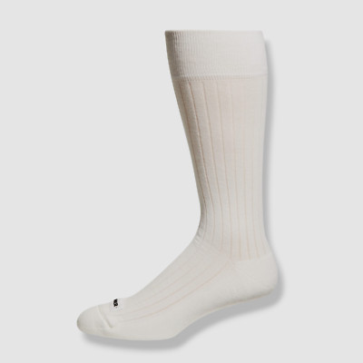 $110 Jil Sander Men's White 1-Pair Italy Knit Ribbed Logo Crew Socks Size M