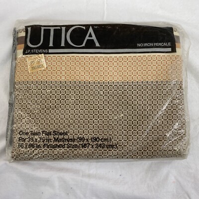 NEW VINTAGE J.P. STEVENS UTICA TWIN FLAT SHEET BROWN BEIGE TAN