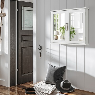 Double-Mirrored Door Medicine Cabinet Wall-Mounted Organizer Cabinet Bathroom