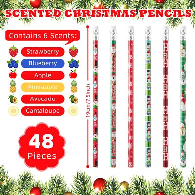 48 Pieces Scented Pencils Christmas Pencils Fruit Fragrance Holiday Pencils For 