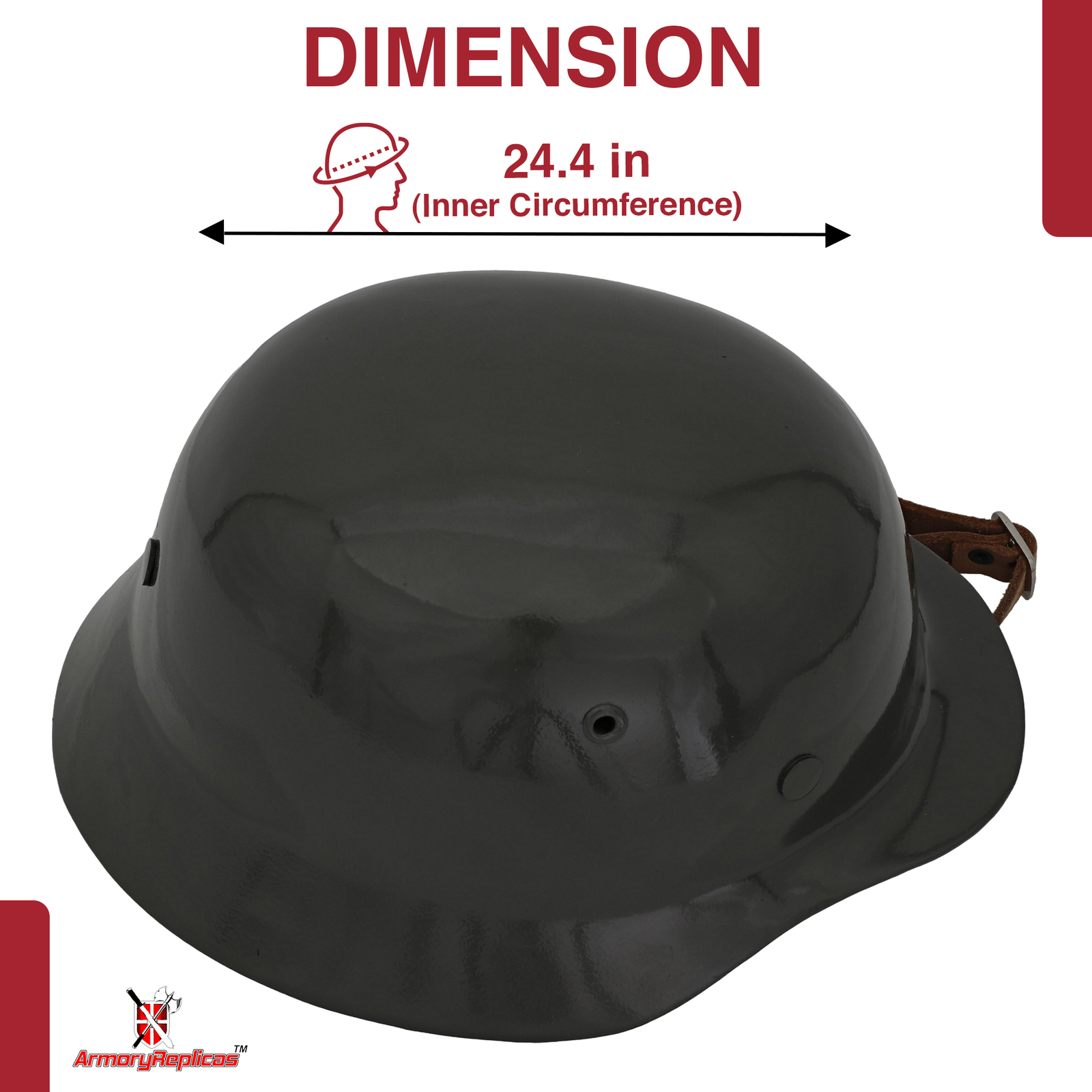 WWII German M35 Stahlhelm | Leather Inliner & Brass Buckle | 18G Steel Helmet