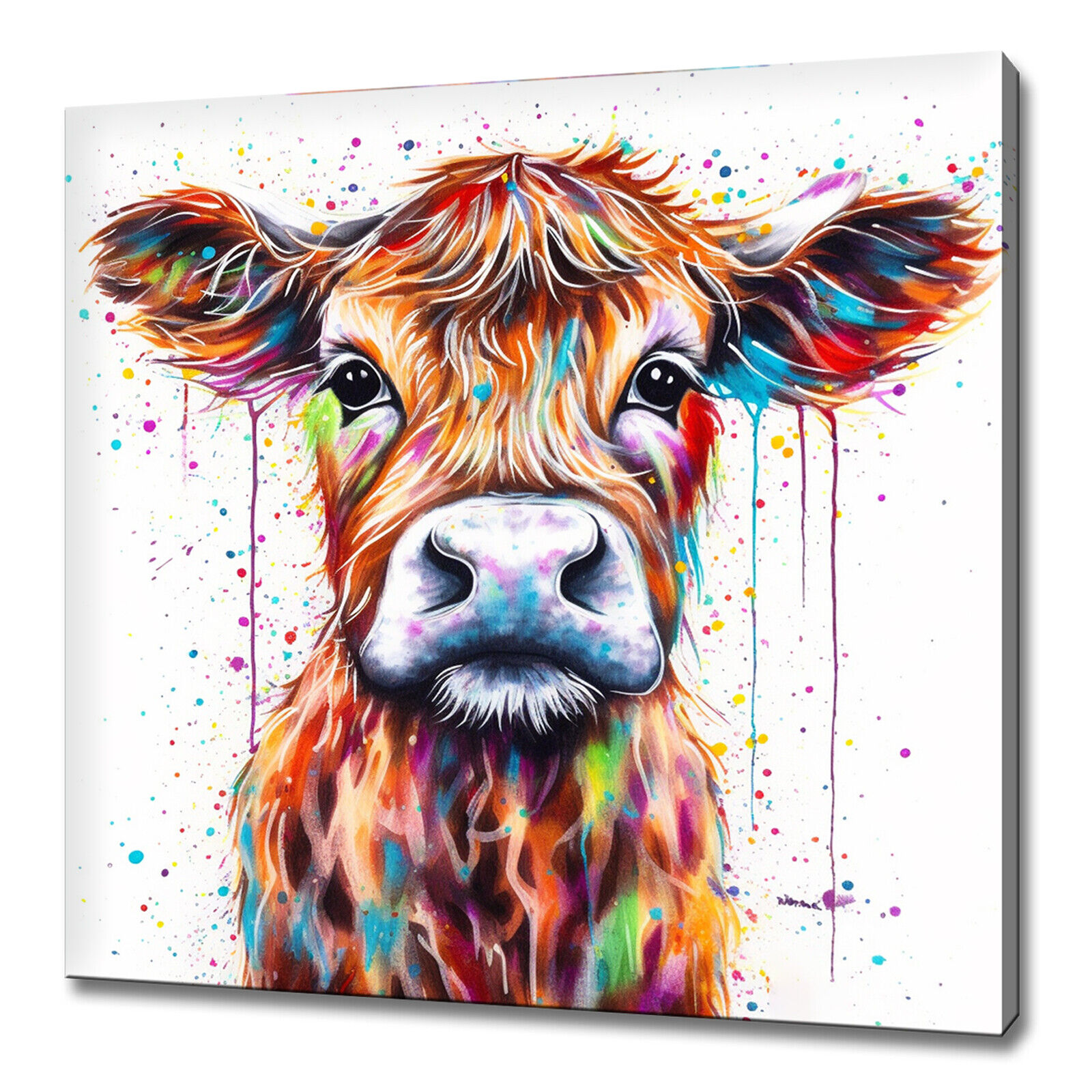 Colourful Cow Cattle 2 Watercolour Painting Style Animal Kids Room Canvas Print