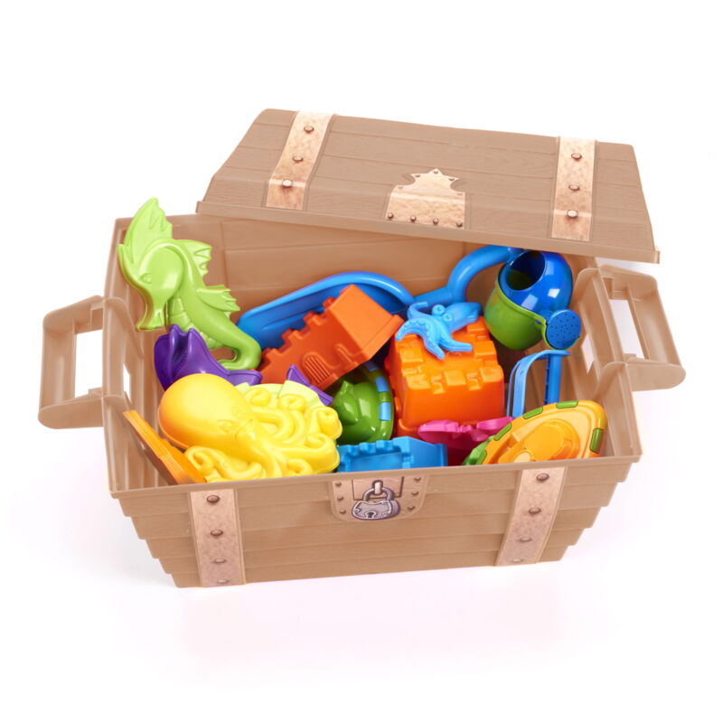 Treasure Chest with 20-Piece Sand Toys, Brown