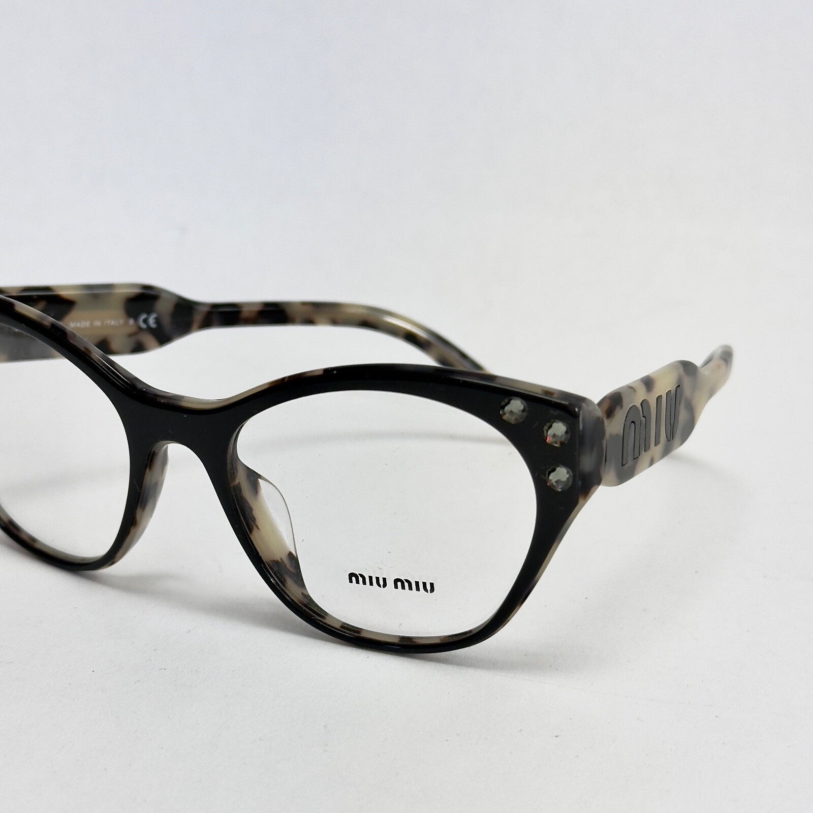 Pre-owned Miu Miu Logomania Crystal 02r Black Sand Havana 52mm Eyeglasses Frame Mu02rv In Demo Lens