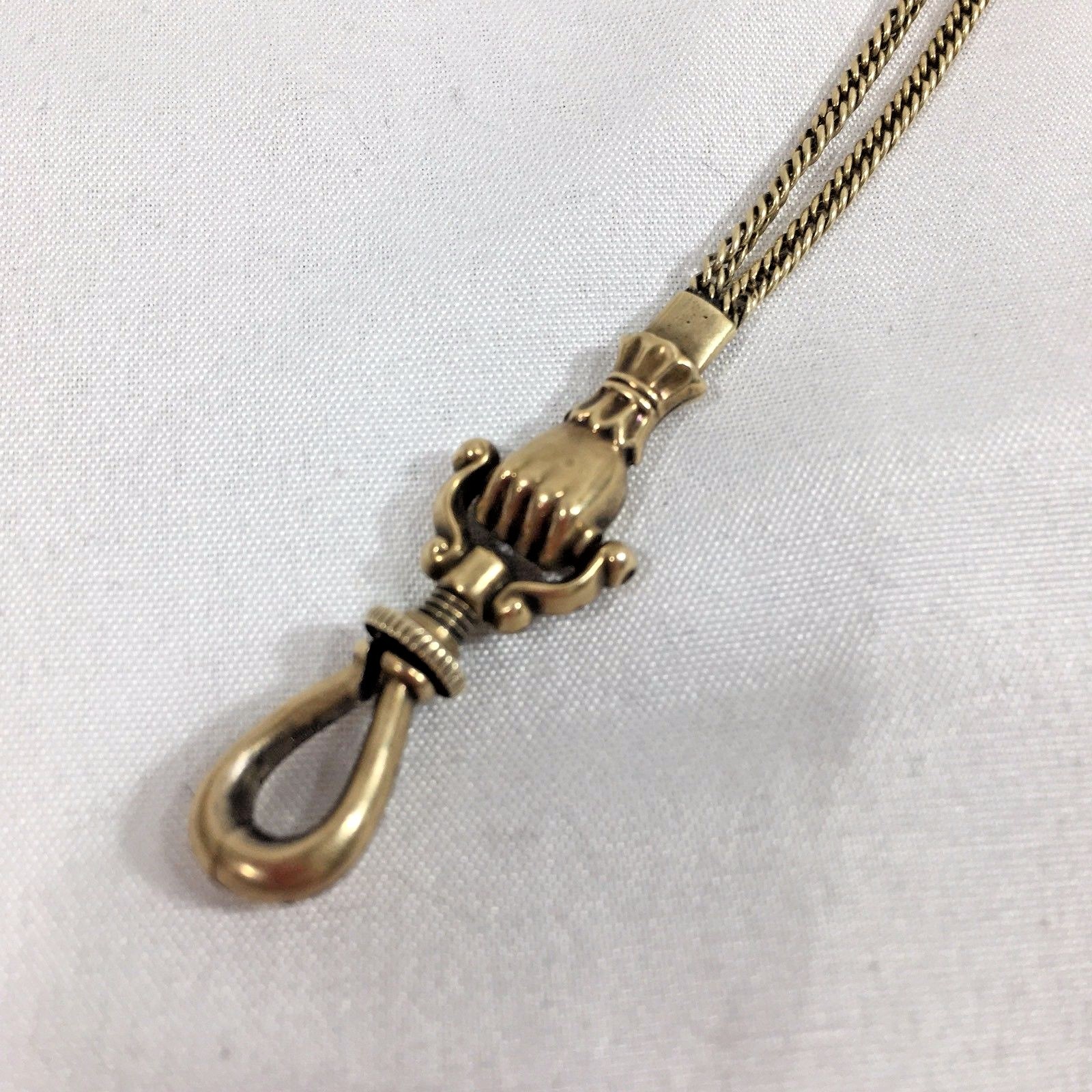 Antique Victorian 14K Gold Pocket Watch Chain Fob With Monkey Paw Hand 40” 27g