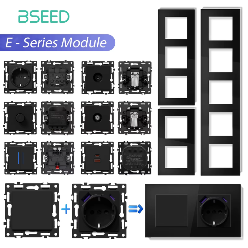 Mechanical Button Switch Modules Light Switch Parts Black Glass Frame DIY Combin