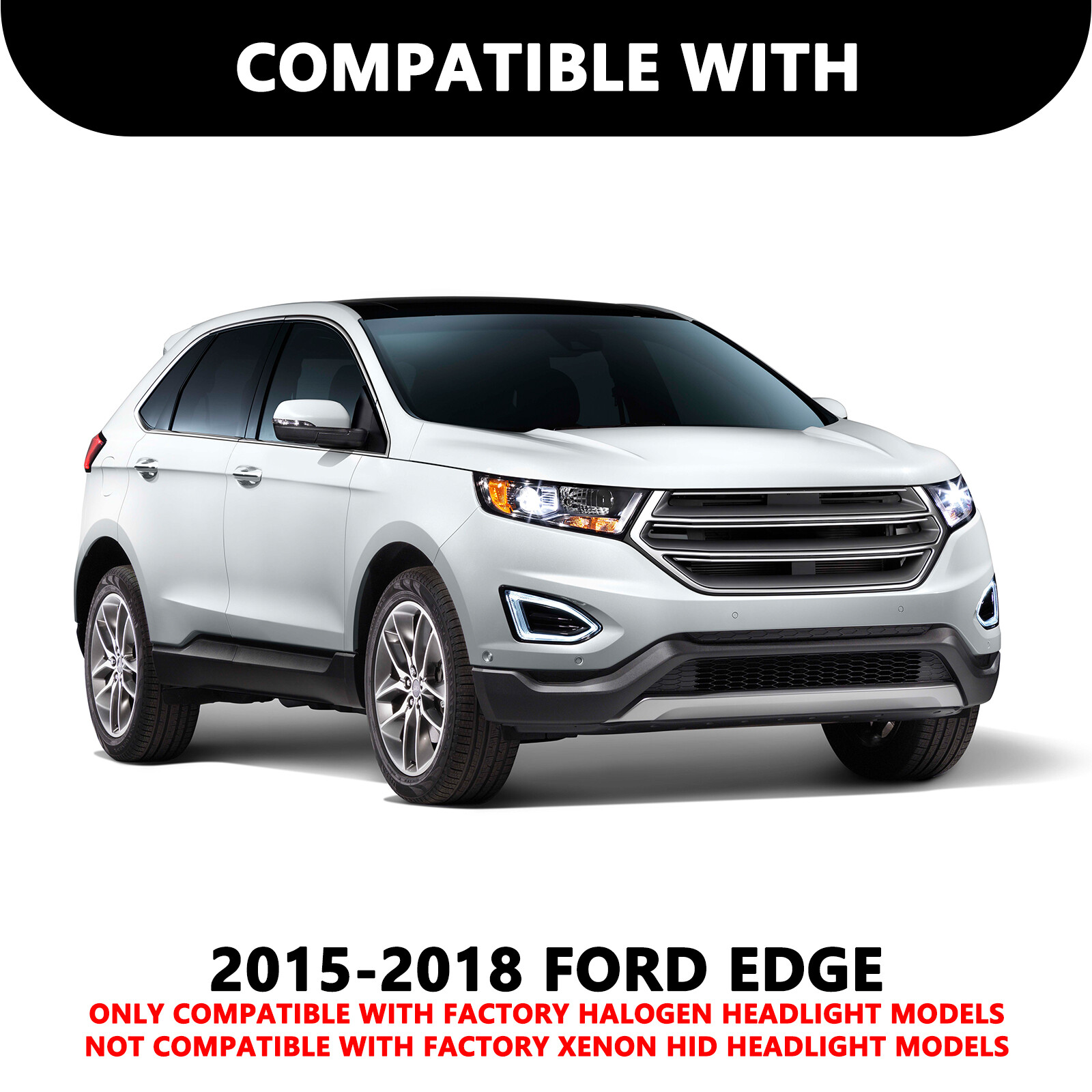 [Halogen Type]Fit 2015 2016 2017 2018 Ford Edge Projector Headlights L+R Set