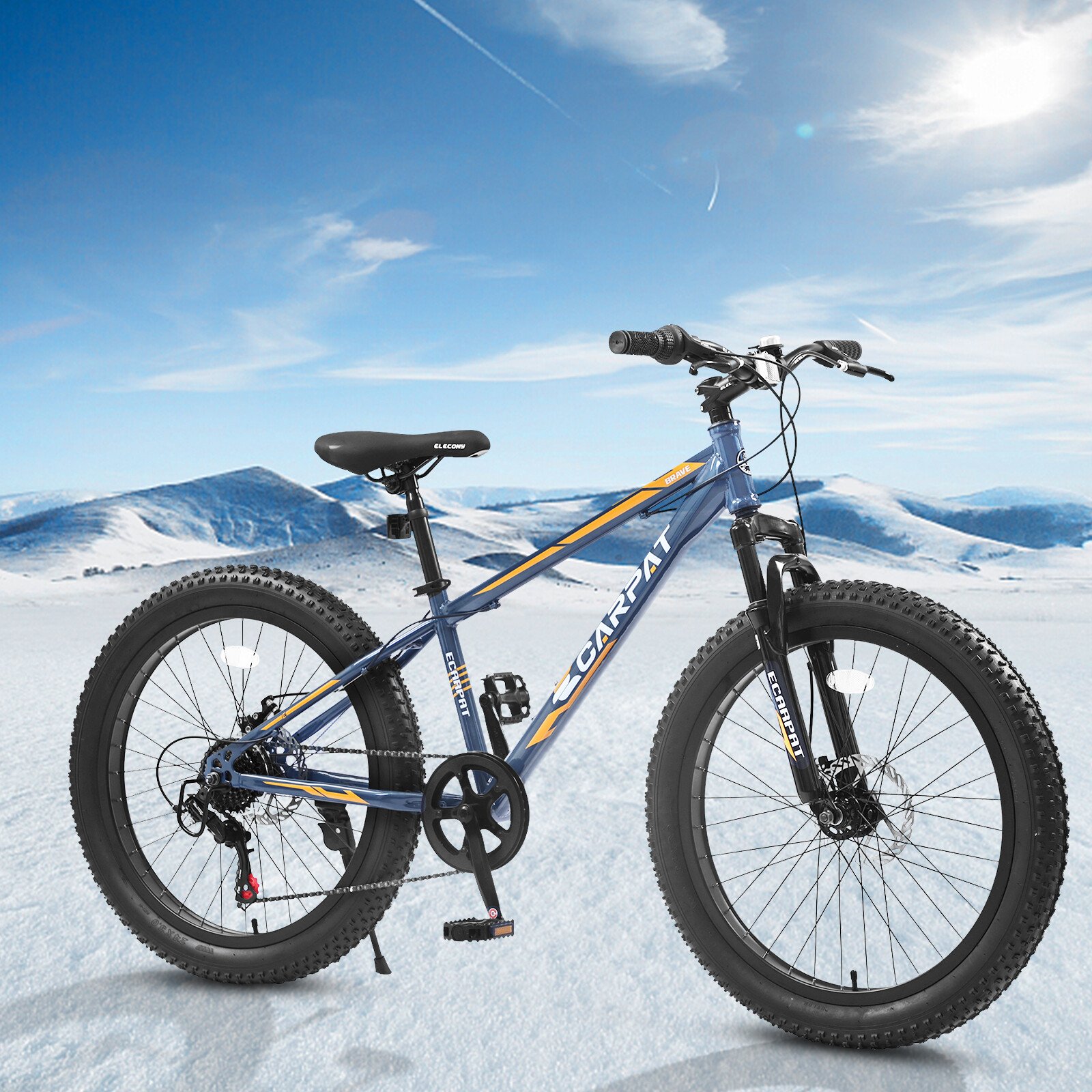 24" Fat Tire Bike 7 Speeds Mountain Bike Dual Disc Brake High-Carbon Steel Frame