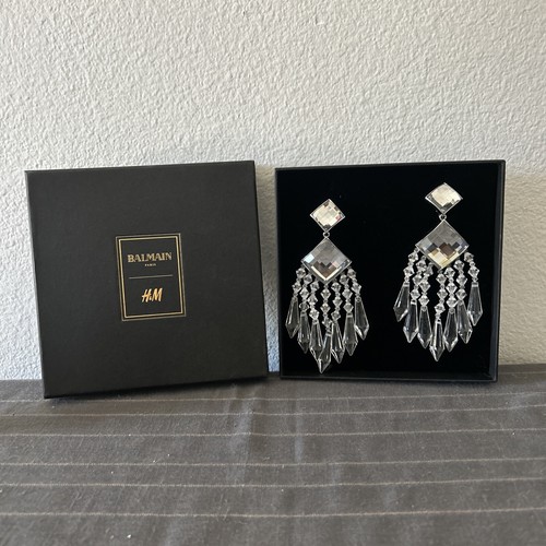Balmain Paris H&M Clip on Earrings Rhinestone White | eBay