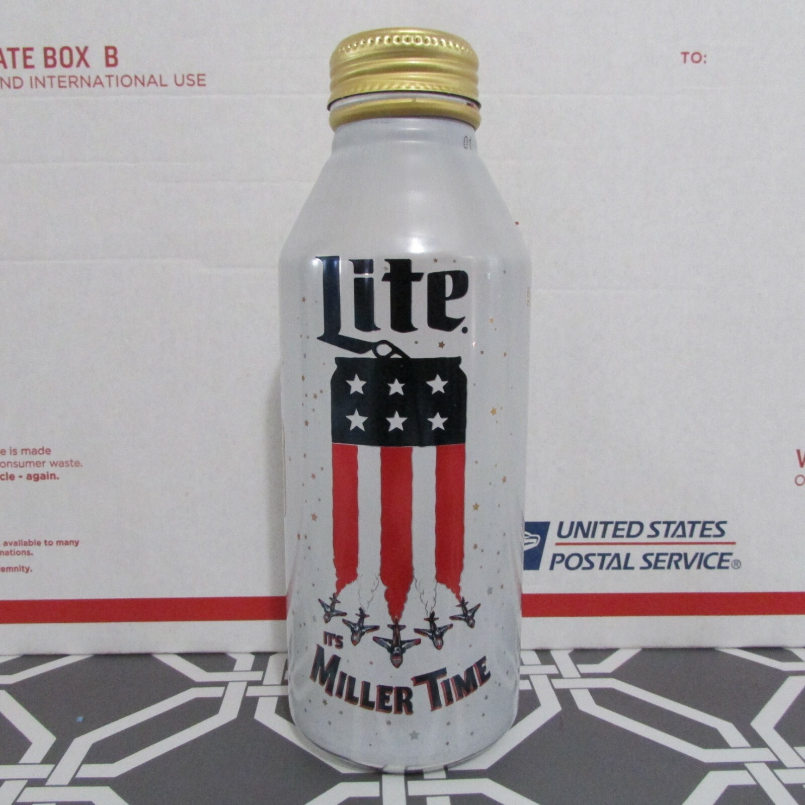 Beer Miller Lite 16 oz Aluminum Empty Can Bottle Flag MIller TIme