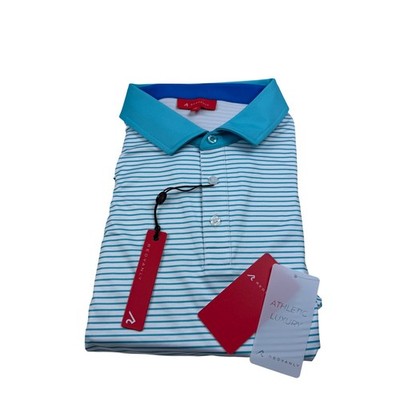 REDVANLY Men XL POIREIR Polo Shirt Curacao Blue White Striped Golf R2519 NEW