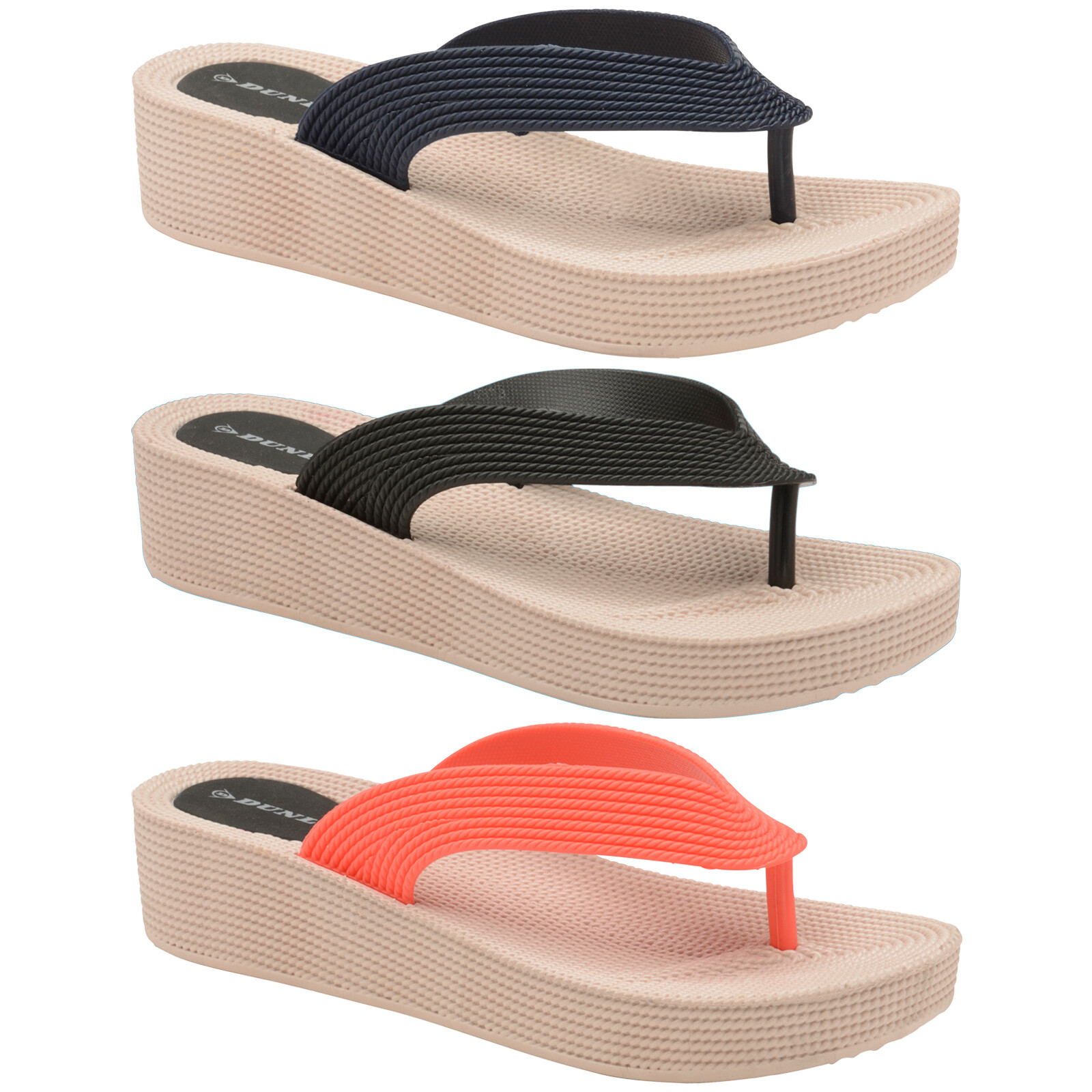 dunlop high wedge flip flops
