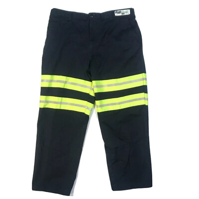 NEW Cintas Mens Pants 34x36 Blue Reflective High Visibility Strap Hivis Uniform