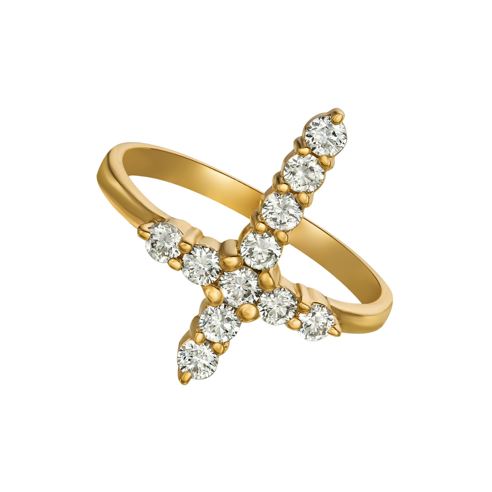 Pre-owned Morris 0.15 Carat Natural Diamond Cross Ring Si 14k White Gold