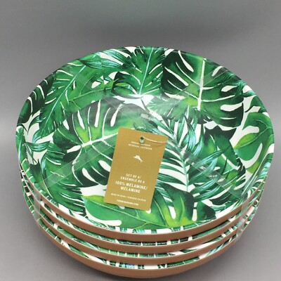 x4 Tommy Bahama Palm Banana Leaf Melamine Bowl Set Terra Cotta Look Tropical