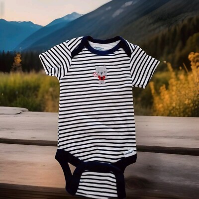 Gerber Baby Boy White & Blue Teddy Bear Striped 3-6M