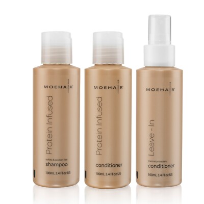 MOEHAIR Trio Kit of Protein Infused Shampoo & Conditioner, Leave In Conditioner