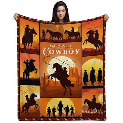 WZOMT Western Cowboy Blanket, Rodeo Cowboy Riding Horses Sunset Blanket, Cool...