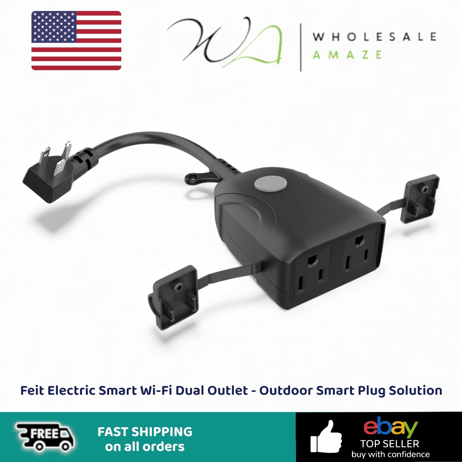 Feit Electric Smart Wi-Fi Dual Outlet - Weatherproof Outdoor Smart Plug with Alexa and Google Home Compatibility