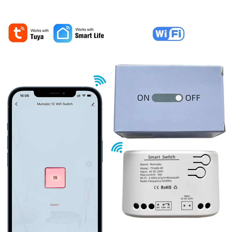 Tuya WiFi Smart Switch 220V Relay Dry Contact Remote Control Switch,Gate Opener,