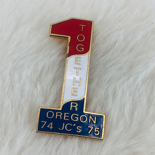 Vtg 1974 Oregon Jaycees Together #1 Red White Blue Enamel Lapel Brooch Pin