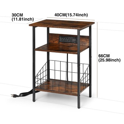 homsorout End Tables Living Room - Nightstand with Charging Station 3-Tier Si...