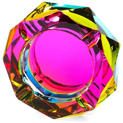 Large Rainbow Crystal Ashtray for Cigarettes, Indoor, Outdoor, Home Decor, 5 In