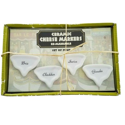 Ceramic Cheese Markers Set of 4 White Reusable Hors D'oeuvres Swiss Cheddar Brie