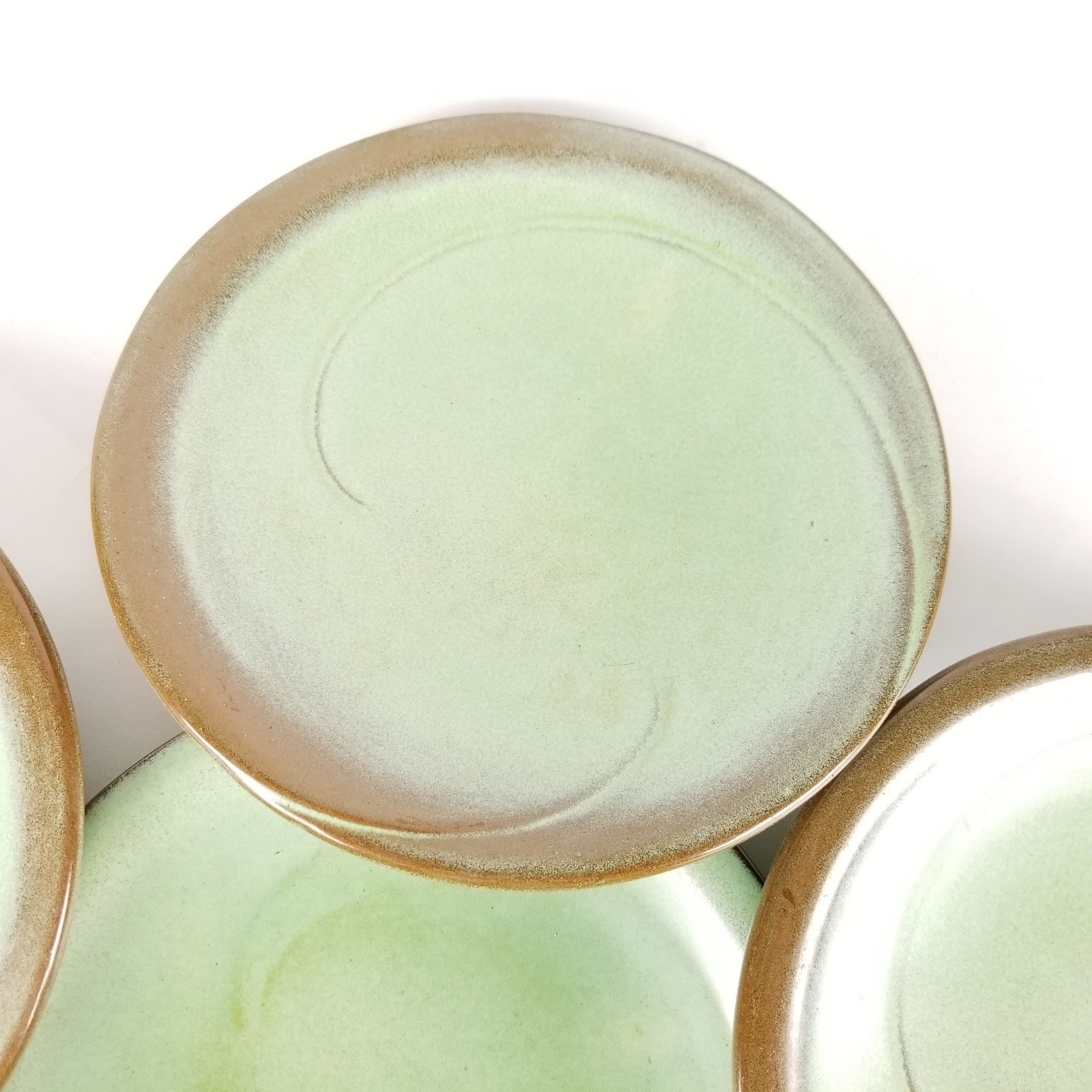 Frankoma 4G Lazy Bones Salad Plates Prairie Green  Brown 7 in Vintage Lot of 6