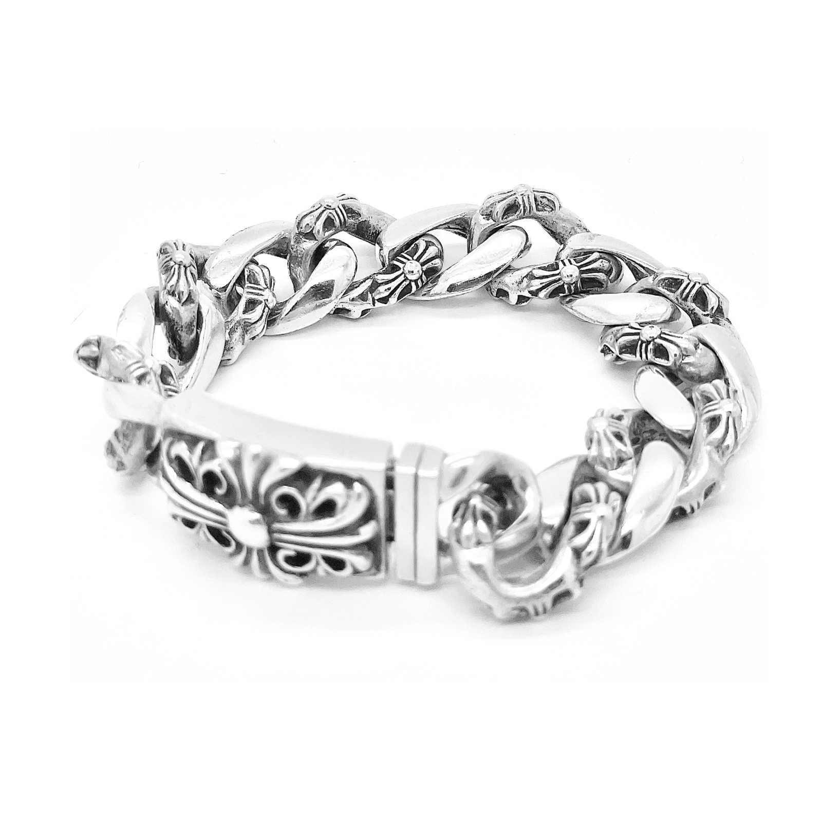AUTHENTIC CHROME HEARTS Flower Crest Silver Fancy Link Chain AUTHENTIC CHROME HEARTS Flower Crest Silver Fancy Link Chain