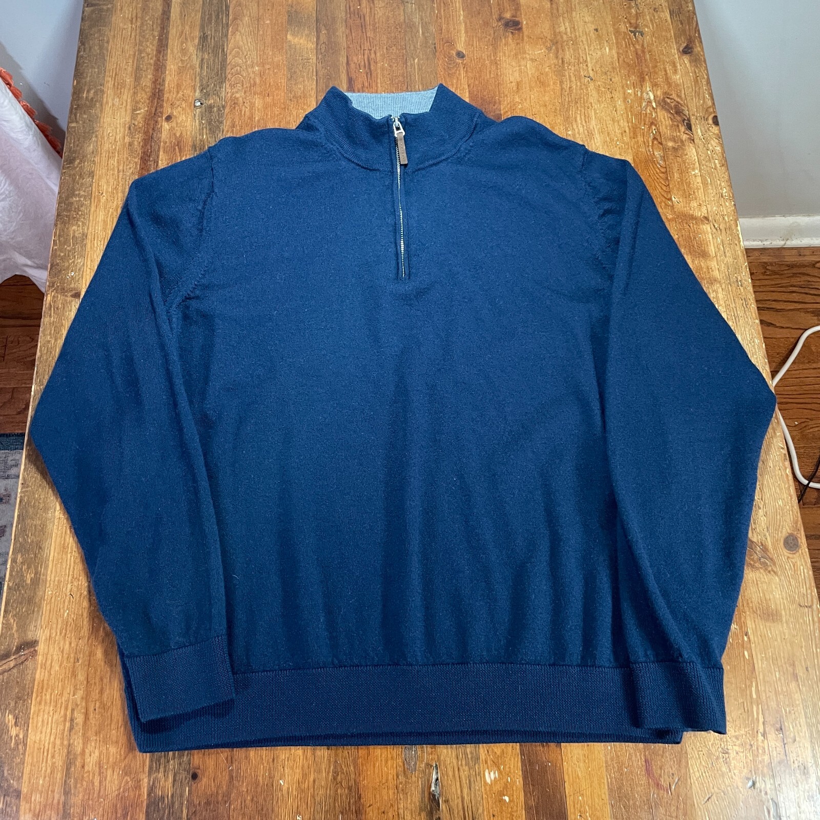 Nordstrom Merino Wool Knit イタリア製 XXL Nordstrom Sweater Mens XXL Blue Merino Wool Pullover 1/4 Zip