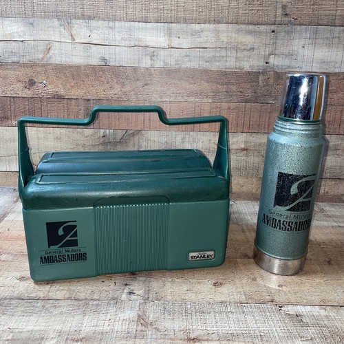 VINTAGE STANLEY ALADDIN GREEN COOLER & THERMOS COMBO LUNCH BOX GENERAL MOTORS