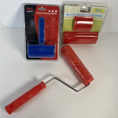 4Pc Wood Graining Tool Set DIY Faux Wood Paint Roller Kit Texture Furniture Flip