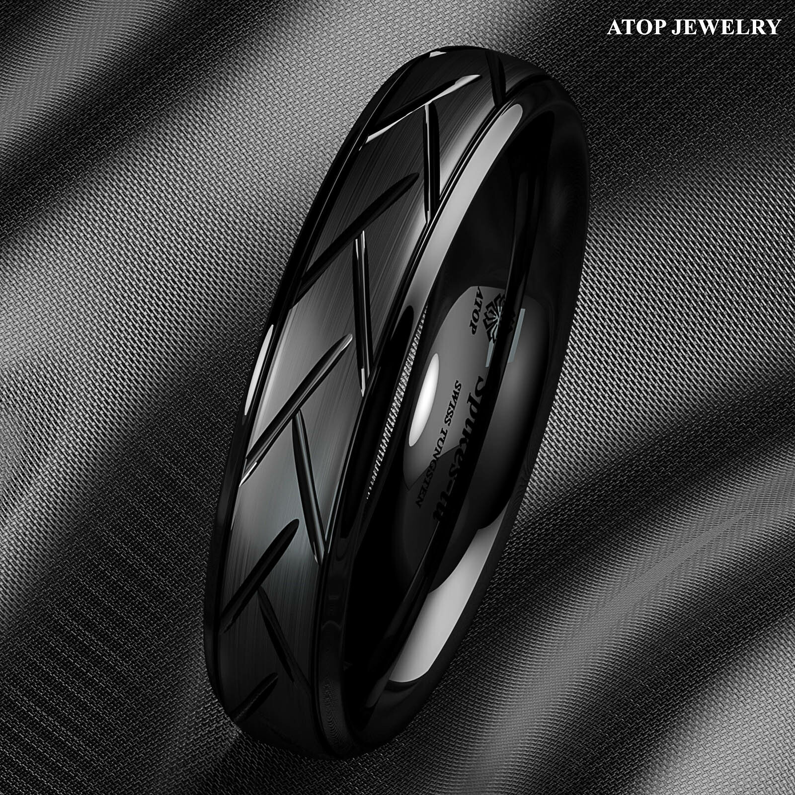 8/6mm Dome Black Brushed Tungsten Ring for Mens Wedding Band Bridal ATOP Jewelry