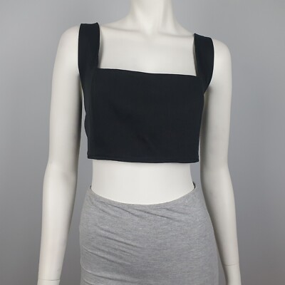 Princess Polly Curve Plus Size 18 Black Crop Top Blouse Square Neck Wide Strap