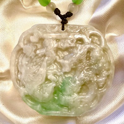 ~ Certified Unenhanced Carved  Jade / Jadeite Pendant~ Imperial Dragon & Phoenix